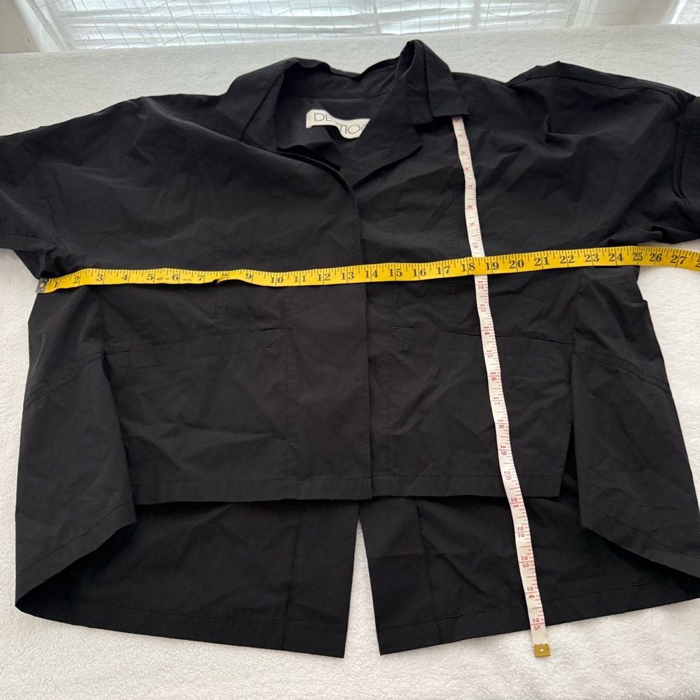 DEMOO Black Cotton Nylon Asymmetrical Button Down Top Korean Designer S/M - Picture 10 of 10
